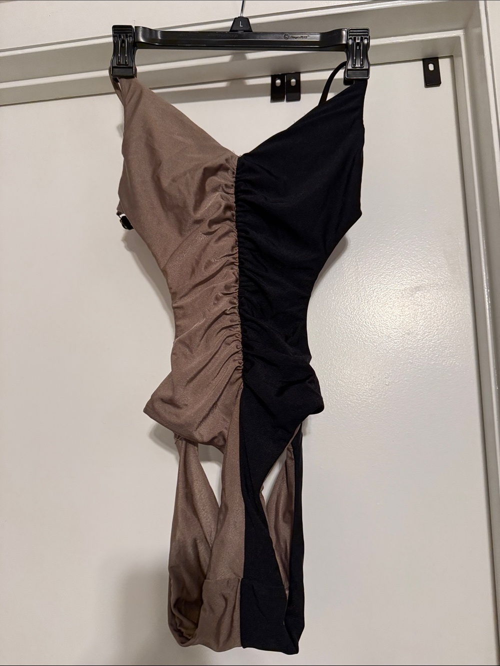 Isabella Rose Women's Two-Tone Ruched Swim Bodysuit in Black and Brown